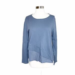 NEW Ewa I Walla S Small Top Blue Layered Cotton Blouse Art To Wear Lagenlook